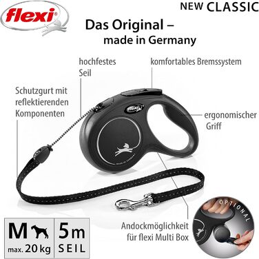 Рулетка для собак Flexi Classic M, 5 м, чорна, до 20 кг