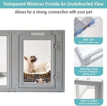 Забіг для собак Front Row: міцний, прозорий, з 6 панелями, 76,2 см, для дому та саду, легко збирається, складається, сірий, для собак маленьких та середніх порід