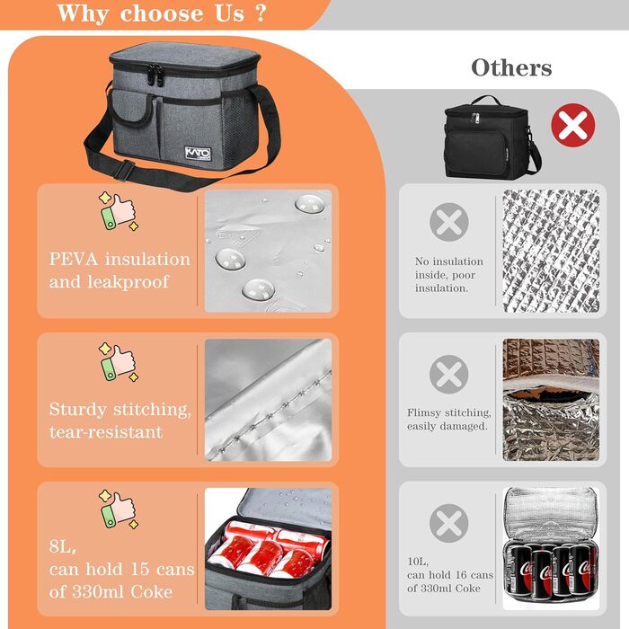 Термосумка Kato Tirrinia 17L (23 банки) - велика, чорна, водонепроникна для пікніків, роботи, пляжу