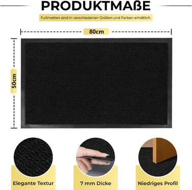 Привітальний килимок BLADO для дому та вулиці, протиковзкий та зносостійкий, чорний, 50 x 80 см