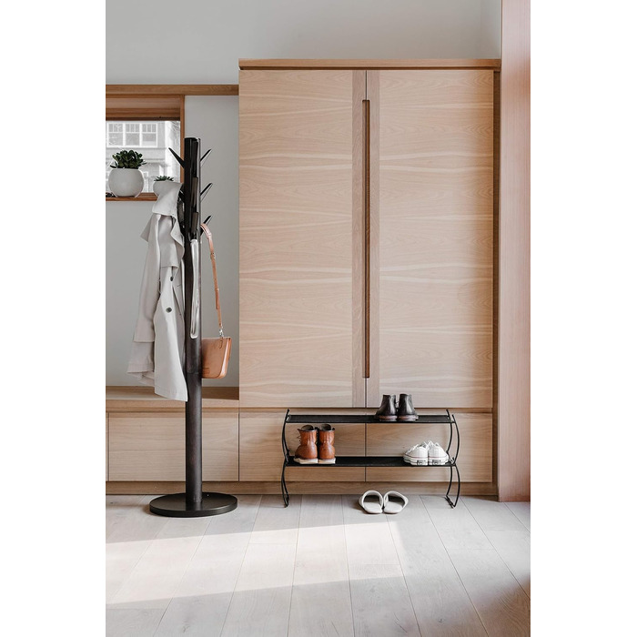 Umbra Flapper Coat Rack – Clothes Rack with 9 Foldable Hooks for Entryway and Office, Wood, White, 57.2 x 57.2 x 165.1 cm, White (Black/Walnut, Single)