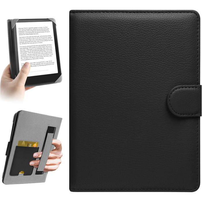 Чохол для електронних книг Pocketbook, Tolino, Sony, Kindle, Kobo: шкіряний захисний чохол, чорний, 6-6.8 дюймів