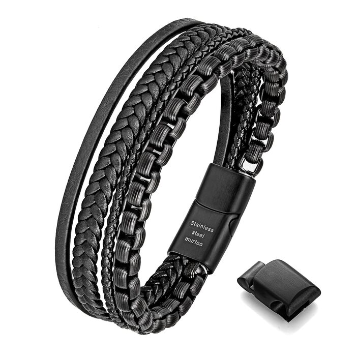 Чоловічий браслет Murtoo зі шкіри та нержавіючої сталі з магнітним застібком (20 см, чорний, коричневий)