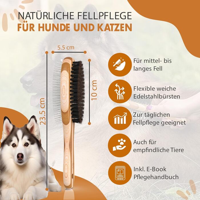 Бурштук для собак та котів 2-в-1: розчісування та вичісування | Для середньої та довгої шерсті | Гребінець для підшерстка | + Безкоштовний електронний посібник з догляду