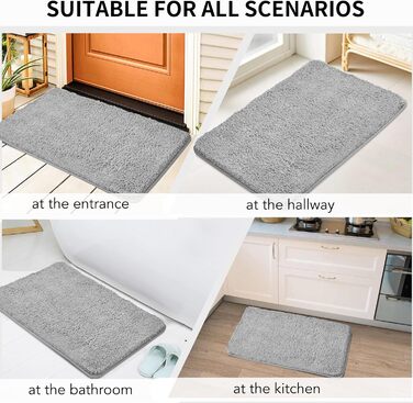 Килимок для ванної кімнати 40x60 см, антиковзаючий, м'який, швидковисихаючий, з високим ворсом, з мікрофібри, для ванни, душу та ванної кімнати (темно-сірий)