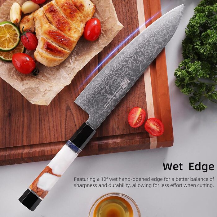 Японський ніж Kiritsuke FINDKING 9 дюймів (8 дюймів), Damast, для професійних та домашніх кухарів (серія BLACK-ROSE)