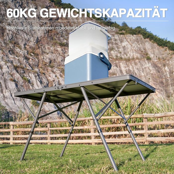 Складаний столик для кемпінгу EVER ADVANCED 120x60 см, сірий. Макс. навантаження 60 кг, для 4-6 осіб. Ідеально для кемпінгу, пікніка, саду, балкону.