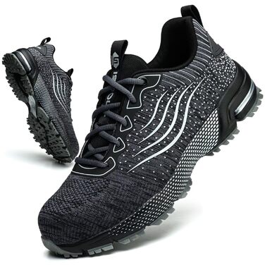 Чоловічі та жіночі робочі черевики з металевим капаком, спортивні, з амортизацією, неслизькі (47 EU, Сірий)