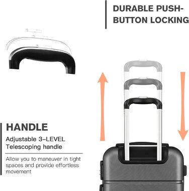 Валіза ручної поклажі KONO 55x38x22 см, 33 літри, сірий, ABS, з колесами