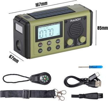 Радіо Raddy SH-908 з ручним приводом, сонячною та USB-підзарядкою, IPX6, AM/FM/SW, SOS, компас, ліхтарик, телефонний зарядний пристрій для кемпінгу та надзвичайних ситуацій