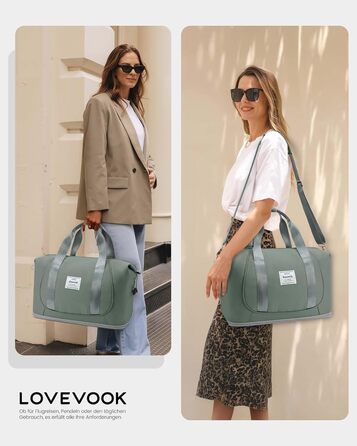 LOVEVOOK Сумка ручної поклажі Ryanair, 40x30x20 см, розширювана, для подорожей літаком, зелена