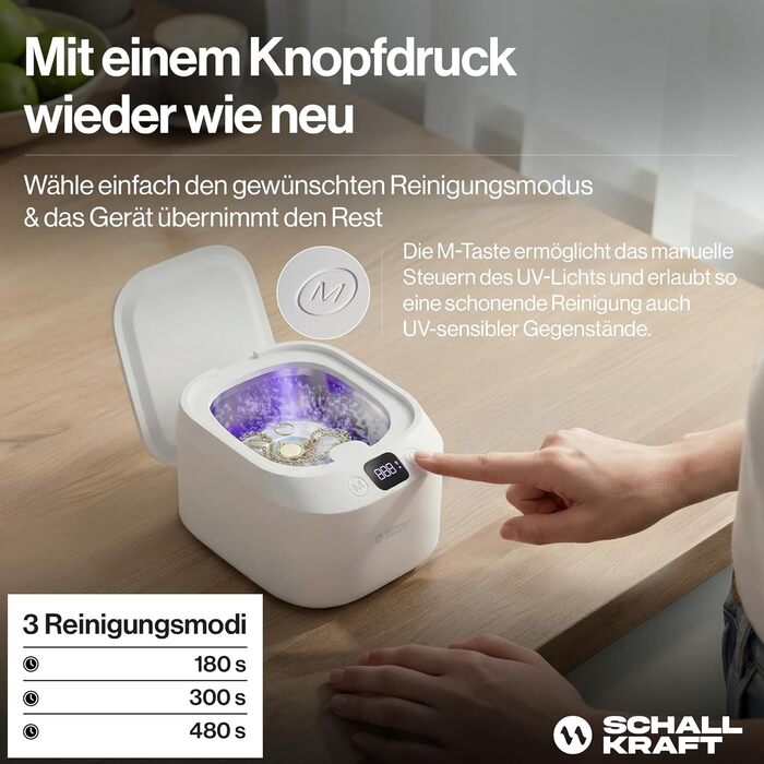 Ультразвукова ванна для чищення 48 кГц з УФ-дезінфекцією | Для ювелірних виробів, зубних кап, брекетів та дрібних предметів | Біла