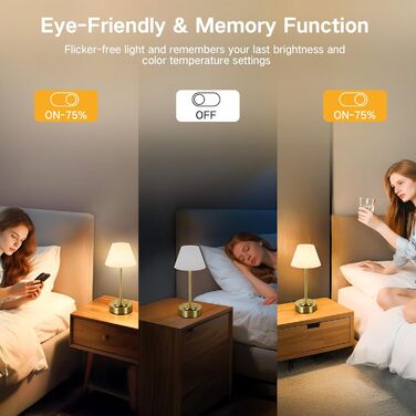 Світлодіодний акумуляторний настільний світильник OUTON 2 шт, USB-C, 3 режими освітлення (3000K-6000K), сенсорне керування, IP54, 53 год, золотий - для ванної, кухні, вулиці