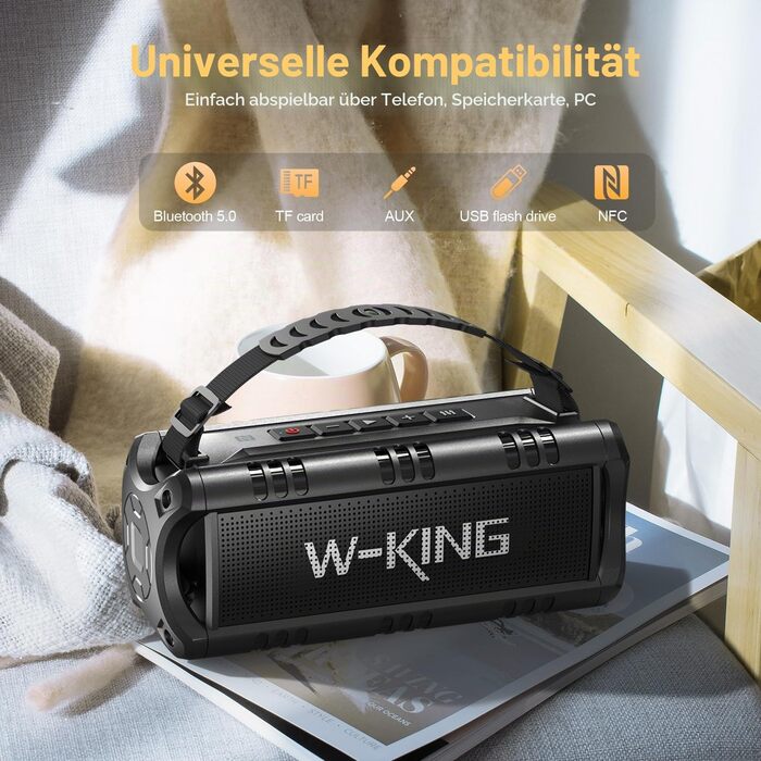 W-KING Bluetooth колонка 30W IPX6 портативна, з басом, 24 год, TF/USB/AUX, для вечірок та кемпінгу