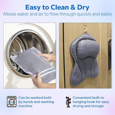 ADOV Bathtub Pillow – Ergonomic Luxury Neck Pillow with 6 Suction Cups, Soft Bath Pillow with 3D Air Mesh for Head, Back and Shoulders, Washable Pillow for Bathtub, Ideal for Bathtub, Spa (Gray)