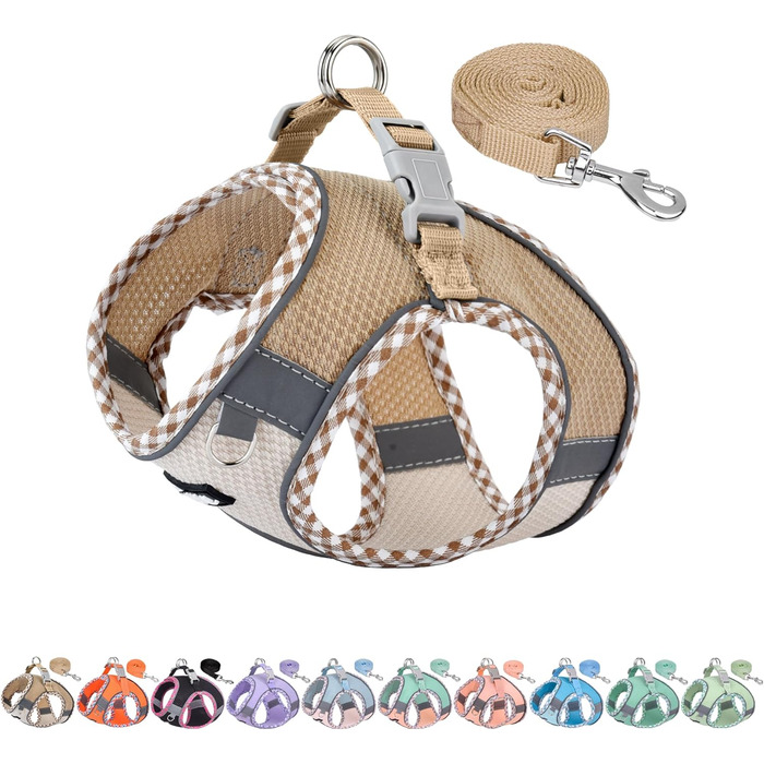 Шлейка для собак Escape Proof, жилет для собак з повідком, дихаюча сітка, світловідбиваючі смуги, регульована шлейка для тварин Outdoor, Puppy Essentials для середніх собак Колір: Коричнево-бежевий Розмір: M