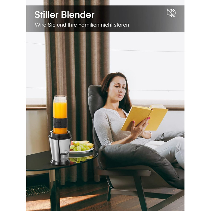 Блендер HOUSNAT Smoothie Maker To Go: портативний, 500W, з пляшкою 570мл, нержавіюча сталь, BPA-free, для смузі та напоїв