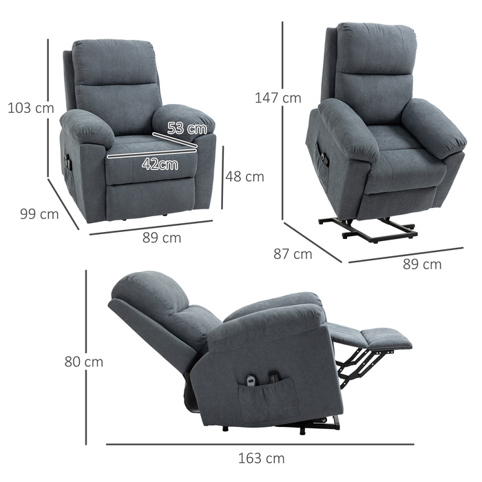 HOMCOM Power Lift Massaging Chair, Care Chair with Lift Assistance, 8 Vibration Motors, Includes Remote Control, Grey | Aosom