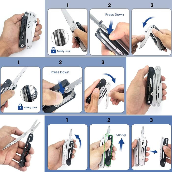 Мультитул HONZIN 12-в-1 з нержавіючої сталі, мультиінструмент з ножицями та набором біт, для кемпінгу та активного відпочинку