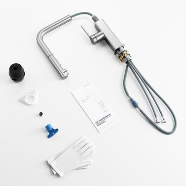 Кухонний змішувач CECIPA висувний з душем, нержавіюча сталь, 2 режими, поворот 360°, високий тиск, L-подібний, для кухні