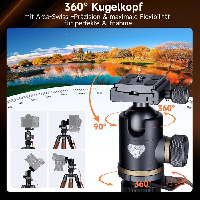 Карбоновий штатив для камери Rollei C6i Carbon Heritage 174см з кулястою головою 360°, Arca Swiss, функцією монопода для DSLR та смартфонів