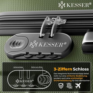 Набір валіз KESSER з твердим корпусом ABS (4 шт.), дорожні кофре на 4 колесах з телескопічною ручкою, замком, вагами та біркою, розміри S-M-L-XL, колір Khaki