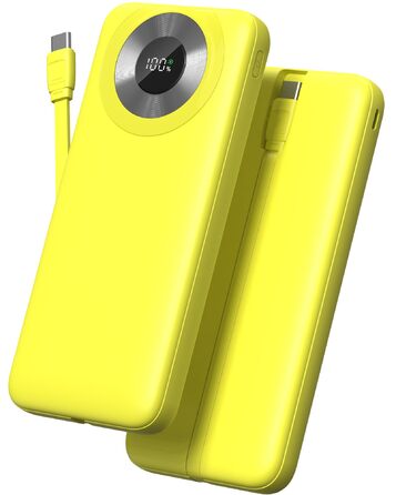 Портативний зарядний пристрій з вбудованими кабелями та роз'ємами, акумуляторний пак, сумісний з Android та іншими пристроями, чорно-жовтий