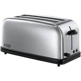 Тостер Russell Hobbs Victory на 4 тости, нержавіюча сталь, широкі відсіки, підставка для булочок, 6 режимів підсмажування, розморожування та підігрів, модель 23520-56