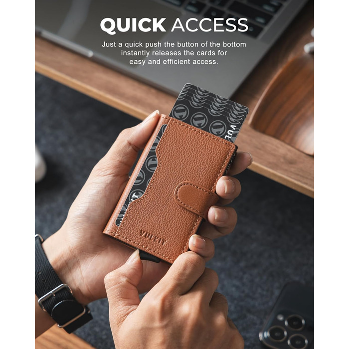 Чоловіче картхолдер VULKIT з RFID блокуванням, шкіряний, на 3 картки та віконце для ID, з магнітною застібкою, червоний (справжня шкіра Litchi)