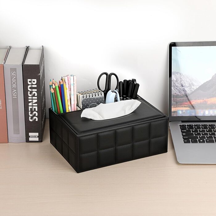 Скріпка для серветок з PU-шкіри, прямокутна, органайзер для столу з 3 відділеннями, для пультів дистанційного керування (чорний)