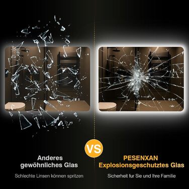 Дзеркало для ванної кімнати з підсвічуванням 50x70 см, LED, проти запотівання, 3 кольори світла, регулювання яскравості, прямокутна форма, сенсорне управління, функція пам'яті, монтаж горизонтально/вертикально (без рами, 3 кольори світла, регулювання яскр