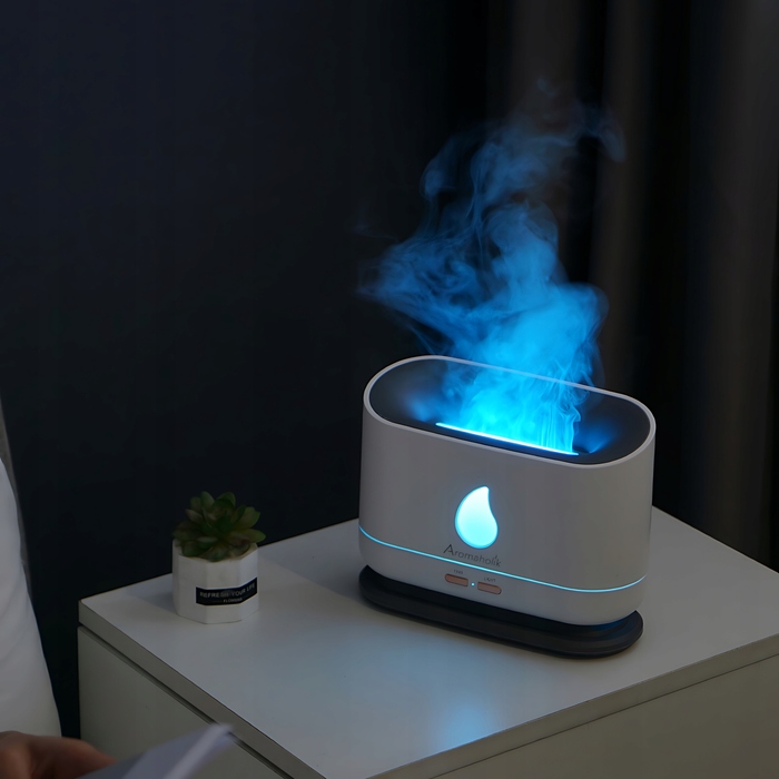 Ультразвуковий зволожувач повітря Aromaholik з ефектом вогню, без BPA, з таймером, LED-підсвіткою та USB-портом