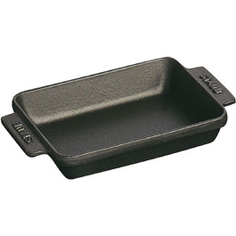 STAUB Прямокутна жароміцна форма з чавуну, 15x11 см, 0,25 л, чорна, з 2 ручками, для всіх типів плит та духовки, сервірувальна тарілка