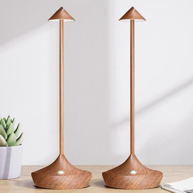 Світлодіодні акумуляторні настільні лампи Hapfish 2 шт, бездротові, диммуються, алюмінієві, водонепроникні, для дому, саду, ресторану (коричневі, дерев'яний колір)