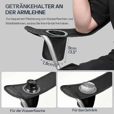 Складний кемпінговий стілець для пікніка, саду, балкону та пляжу, чорний - EBK01LC02