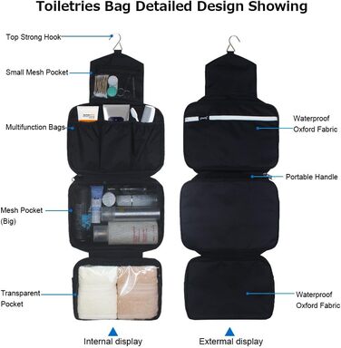 Чоловіча/Жіноча сумка-органайзер для косметики Jieei, водонепроникна, з 4 відділеннями, складна, компактна (L-чорний, L)
