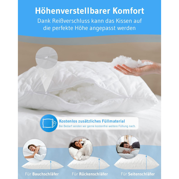 2-Pack Pillows 40x80 VERDA, 100% Sustainable, Orthopedic 40 x 80 cm Bed Pillows, Pillow made from Recycled Material, Adjustable Height for Back Sleepers, Side Sleepers, Allergy-Friendly Pillow 40x80 cm - Double Pack