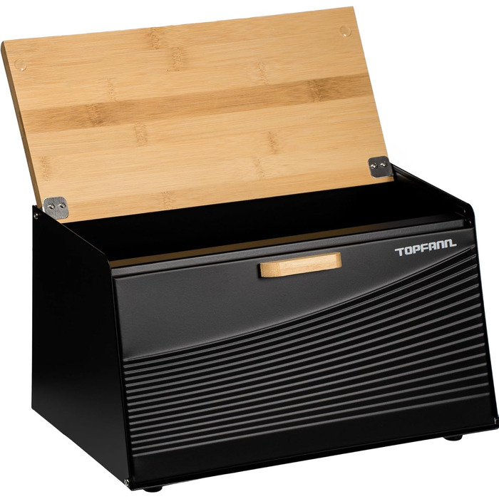 Бак для хліба з бамбука та металу, чорний | Бак для хліба, контейнер для хліба