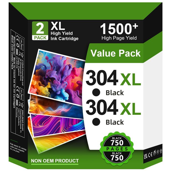 Картриджі 304XL чорні сумісні для принтерів HP Envy 5000, 5010, 5020, 5030, 5032 та DeskJet 2620, 2622, 2630, 3720, 3735, 3750, 3760, 3762 (набір 2 шт.)