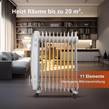 Електричний масляний радіатор Aigostar Pangpang 2300W, 11 секцій, з термостатом та 3 рівнями нагріву, мобільний обігрівач