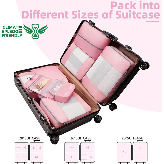 Органайзери для подорожей BAGAIL, набір 10 шт. різних розмірів, для ручної поклажі, колір: м'ятно-зелений