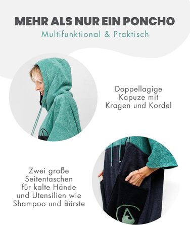 WAVE HAWAII Bathrobe Poncho for Women & Men | Size L, 170-200cm | 100% Cotton Surf Poncho | Velour & Terry Cloth Towel with High Water Absorption | Changing Aid for Adult Beachgoers