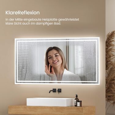 LED дзеркало для ванної кімнати EMKE 40x60 см з підсвіткою, антизапарник, регулювання кольору світла, сенсорне управління, алюмінієва рама, IP44, енергозберігаюче