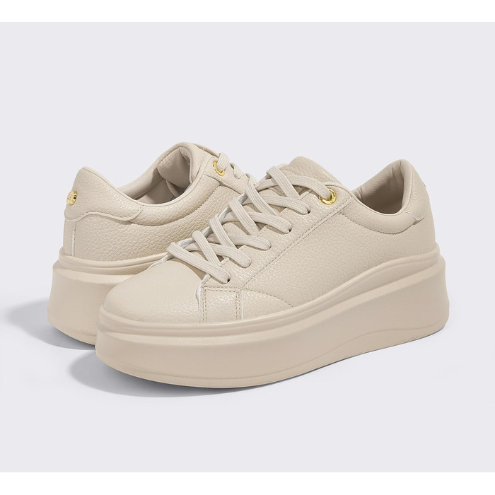 Жіночі кросівки на платформі LUCKY STEP, стильні кеди, класичні повсякденні туфлі, штучна шкіра, зручне взуття на кожен день (Бежевий, 37 EU)