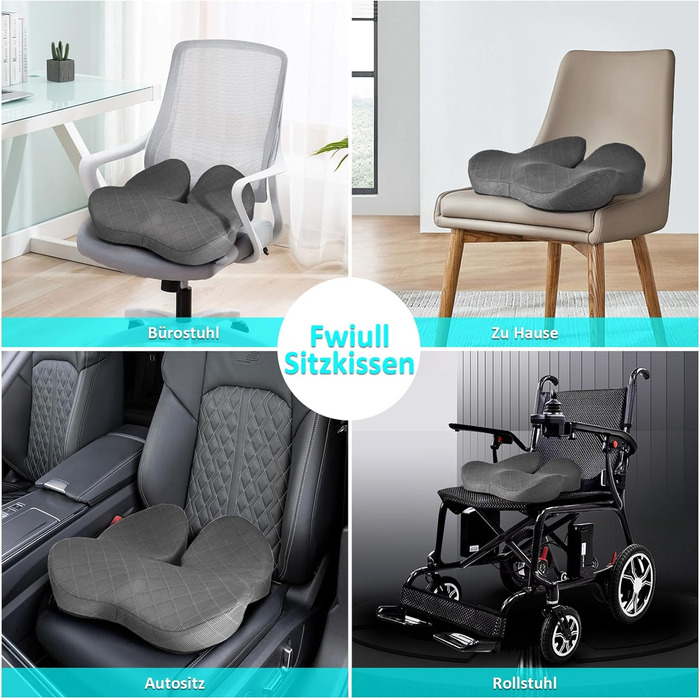 Подушка для сидіння Fwiull з Memory Foam - ергономічна, для авто, софи, офісу, темно-сіра