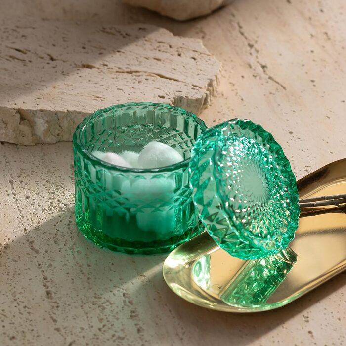 EMPO 6-Piece Bathroom Accessories Set in Clear Glass (Lotion-Soap Dispenser, Soap Dish, Toothbrush Holder, Cup, Cotton Swab Holder), Modern Decoration, Crystal-Vintage Gift (Oceanente) (6 Pcs Vintage Jade)