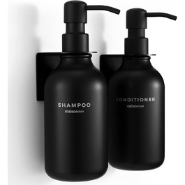 Шампунь MaisoNovo у пляшках для наповнення – дозатори для рідкого мила та гелю для душу, настінний монтаж – набір з 3 пляшок об'ємом 500 мл, янтарного кольору, з чорним дозатором (набір з 2 чорних дозаторів)