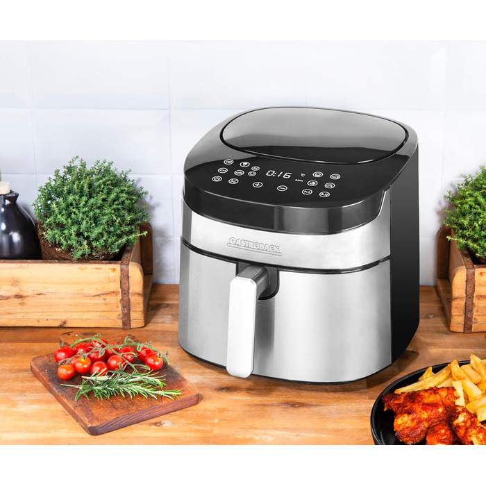 Фритюрниця GASTROBACK Air Pro XXL: 6.5 л, 8 програм, сенсорне керування, срібно-чорний колір