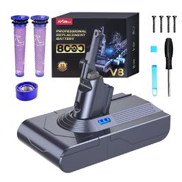 Акумулятор FLYLINKTECH V8 8.0Ah для пилососів Dyson V8 Absolute/Animal/Fluffy/Motorhead SV10 з 2+1 фільтрами та 4 шурупами