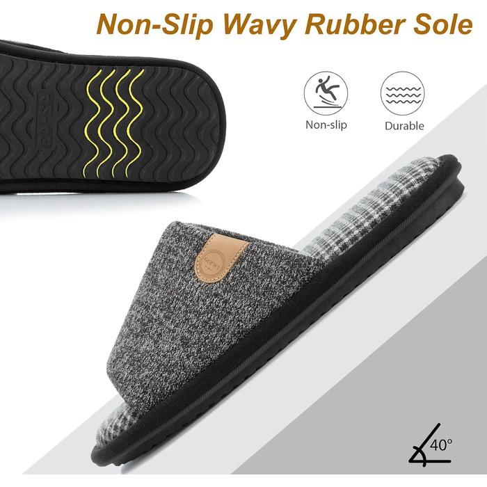 Чоловічі літні капці GOEWY з ефектом пам'яті (Memory Foam), відкриті пальці, протиковзкі домашні та вуличні тапочки, чорні, розмір 42/43 EU